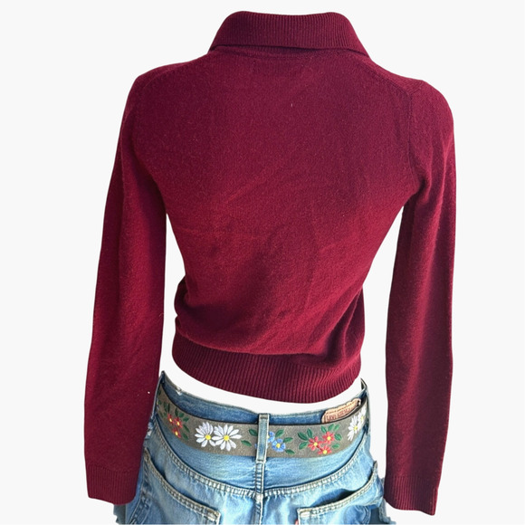 Naadam Cranberry Polo Sweater SMALL Wool Cashmere Cropped Soft Designer $300 - Picture 9 of 12
